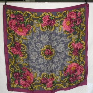 Adrienne Vitadini silk-blend square purple and gray floral scarf